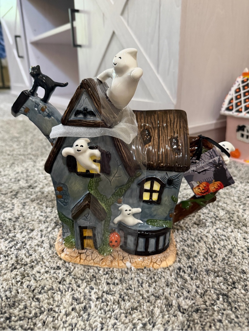 Halloween Ceramic Haunted House Teapot - White Ghosts